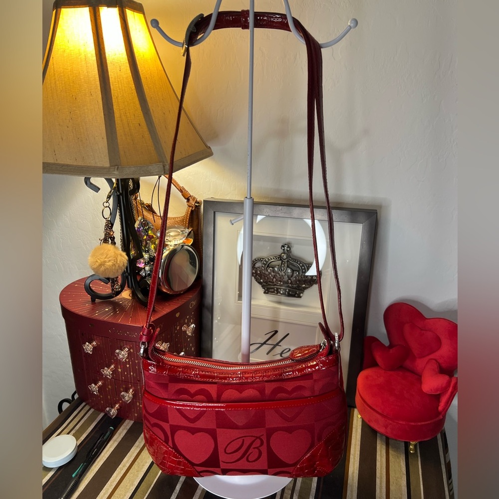 Brighton Red Heart Croc Embossed Leather Shoulder Bag w Brighton Dusty